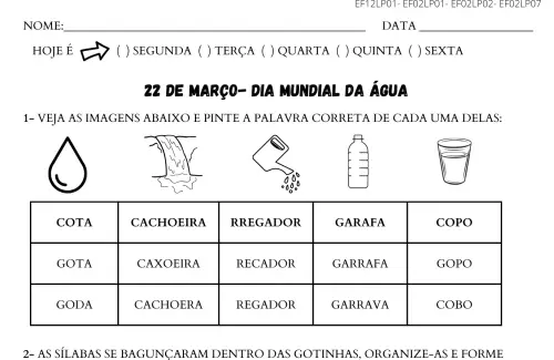 atividade 2º ano dia mundial da água